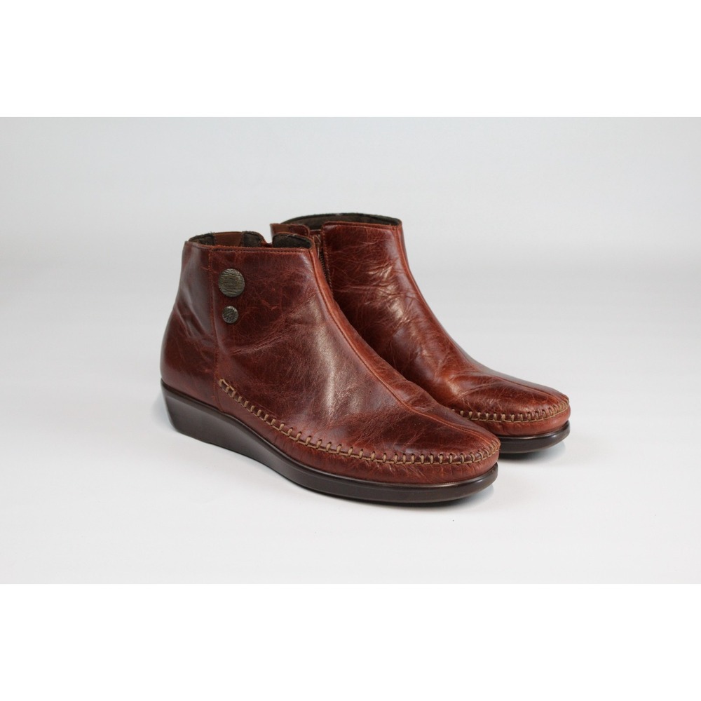 SAS Women's US 9.5 Jade Chestnut Brown Leather Wedge Ankle Boots
